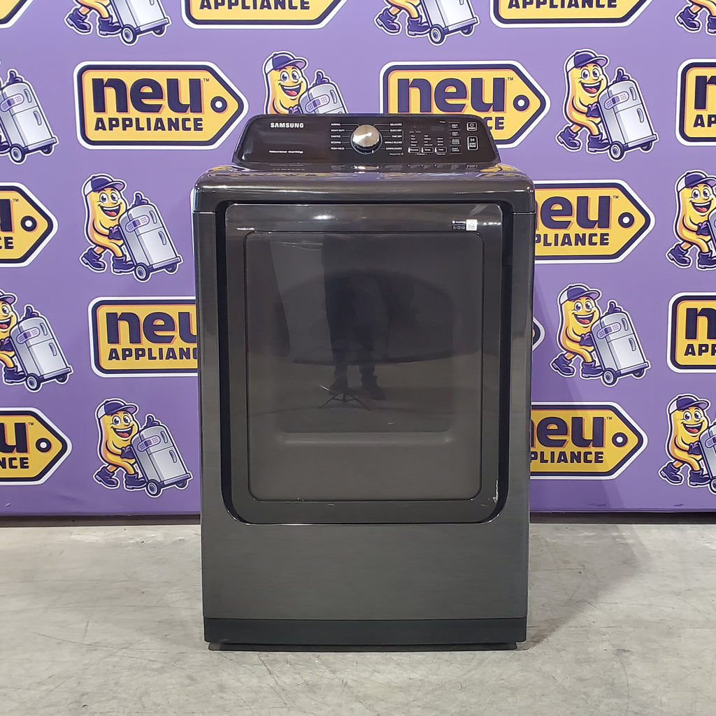 Samsung 5.0 cu. ft. Capacity Top Load Washer with Active WaterJet in Brushed Black WA50R5200AV - Certified Refurbished and Samsung Brushed Black 7.4 cu. ft. Smart Electric Dryer with Sensor Dry 16114 - DVE47CG3500V - New in Box