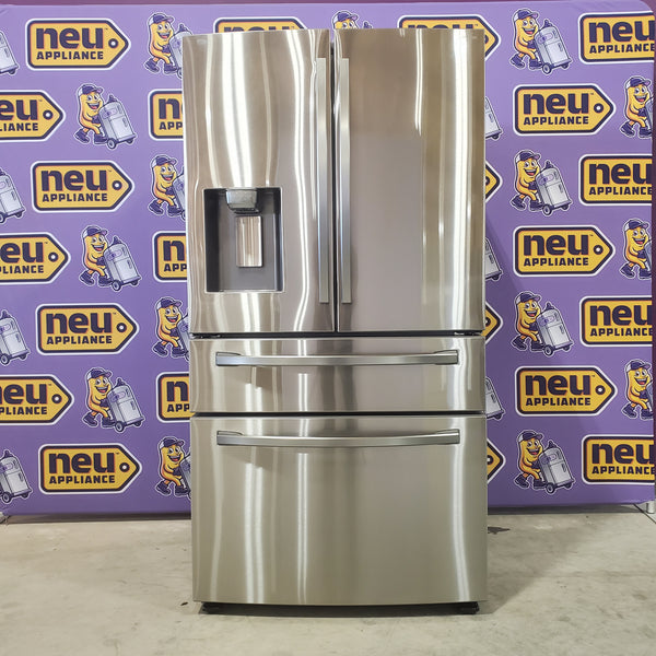 Fingerprint-Resistant Stainless Steel ENERGY STAR Samsung 28 cu. ft. 4 Door French Door Refrigerator with FlexZone Drawer RF28R7201SR - Scratch & Dent - Minor