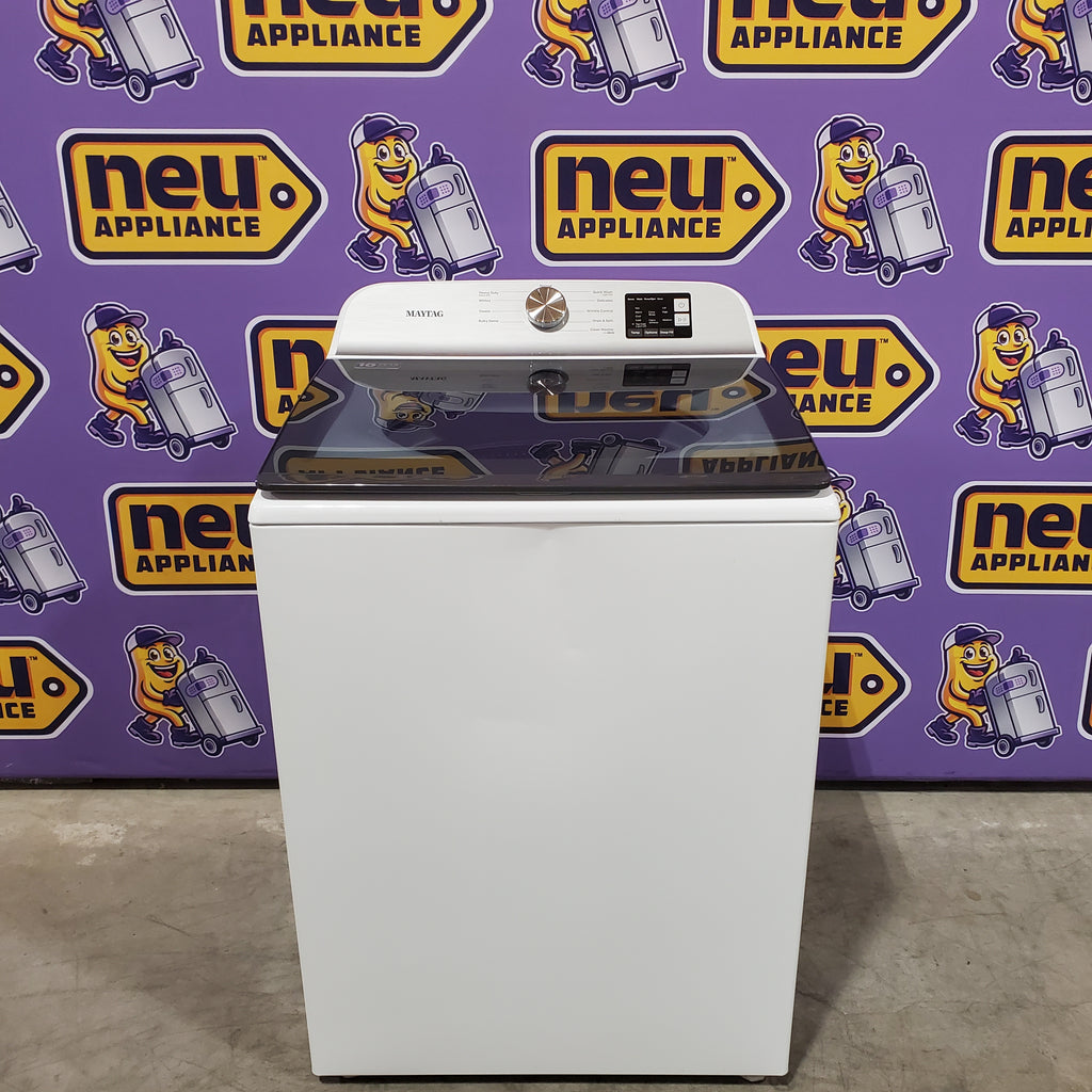 Pictures of Maytag Top Load 4.8 cu ft Washer with Deep Fill and Slow-Close Glass Lid MVW6200KW - Scratch & Dent (Moderate) and Maytag 7.0 cu ft Electric Dryer with Moisture Sensing and Quick Dry Cycle T8712 - MED6200KW - Scratch & Dent (Moderate) - Neu Appliance Outlet - Discount Appliance Outlet in Austin, Tx