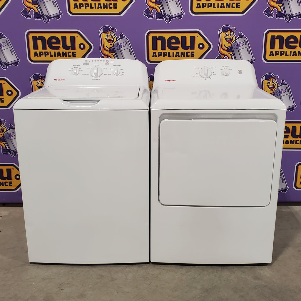 Hotpoint® 4.0 cu. ft. Capacity Washer with Cold Plus and Water Level Control HTW265ASWWW - Scratch & Dent (Minor) and Hotpoint® 6.2 cu. ft. vented Electric Dryer with Auto Dry 16143 - HTX26EASWWW - Scratch & Dent (Minor)