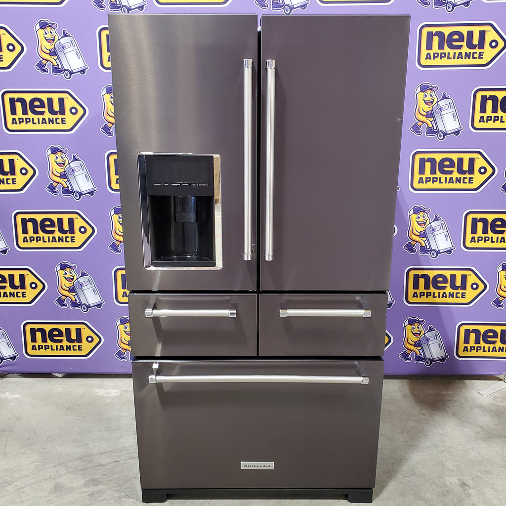 Pictures of KitchenAid Standard-Depth 25.8-cu ft 5-Door with Ice Maker in Black Stainless Steel with PRINTSHIELD Finish 31134SD225 - KRMF706EBS - Scratch & Dent (Minor) - Neu Appliance Outlet - Discount Appliance Outlet in Austin, Tx