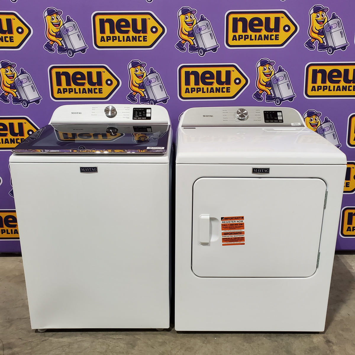 Maytag Top Load 4.8 cu ft Washer with Deep Fill and Slow-Close Glass Lid MVW6200KW - Scratch & Dent (Minor) and Maytag 7.0 cu ft Electric Dryer with Moisture Sensing and Quick Dry Cycle 16216 - MED6200KW - Scratch & Dent (Minor)
