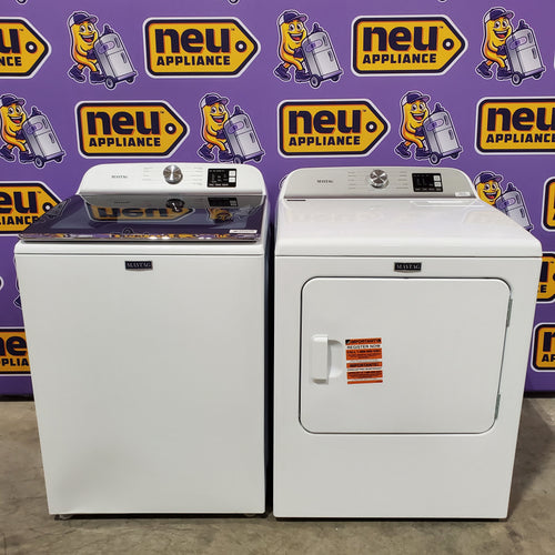 Pictures of Maytag Top Load 4.8 cu ft Washer with Deep Fill and Slow-Close Glass Lid MVW6200KW - Scratch & Dent (Minor) and Maytag 7.0 cu ft Electric Dryer with Moisture Sensing and Quick Dry Cycle 16216 - MED6200KW - Scratch & Dent (Minor) - Neu Appliance Outlet - Discount Appliance Outlet in Austin, Tx