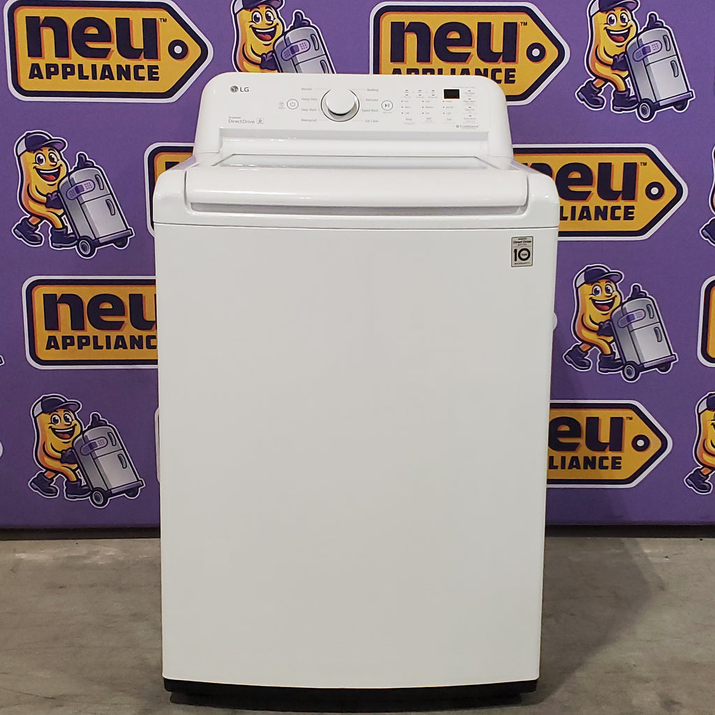 LG 4.3 cu. ft. Ultra Large Capacity Top Load Washer with 4-Way™ Agitator WT7005CW - Certified Refurbished and LG 7.3 Cu. Ft. Electric Rear Control Ultra Large Capacity Dryer with Sensor Dry 16082 - DLE6100W - Scratch & Dent (Minor)