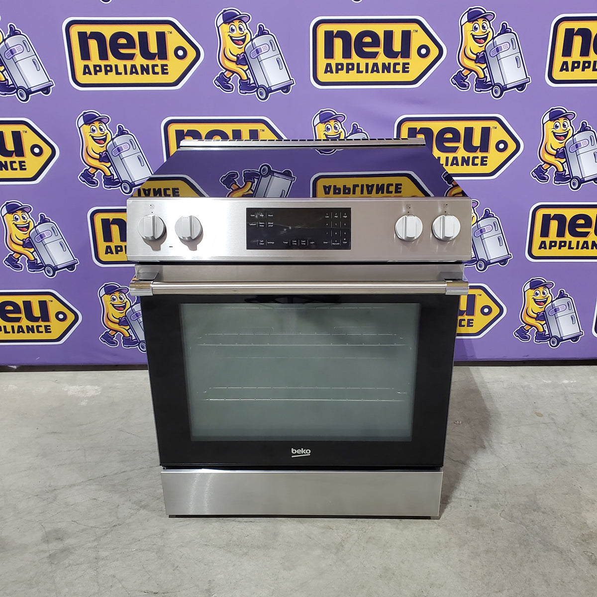 Beko Self Cleaning Slide-In Range with Telescopic Roller Racks and Faster Preheat Time SLER30423SS - Scratch & Dent (Moderate)