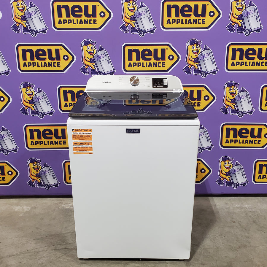 Maytag Top Load 4.8 cu ft Washer with Deep Fill and Slow-Close Glass Lid MVW6200KW - Scratch & Dent (Moderate) and Maytag 7.0 cu ft Electric Dryer with Moisture Sensing and Quick Dry Cycle 16232 - MED6200KW - Scratch & Dent (Minor)