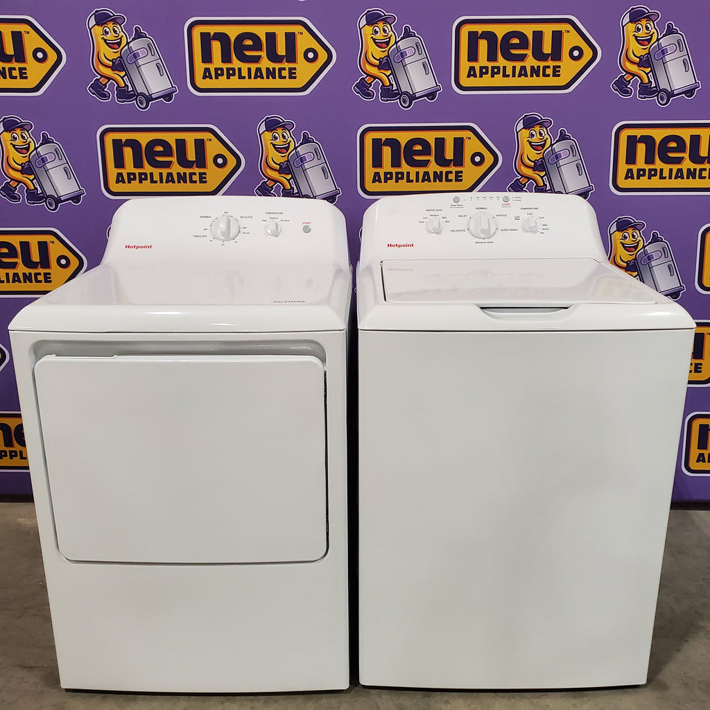 Hotpoint® 4.0 cu. ft. Capacity Washer with Cold Plus and Water Level Control HTW265ASWWW - Scratch & Dent (Minor) and Hotpoint 6.2 cu. ft. Capacity Electric Dryer with Up To 120 ft. Venting and Shallow Depth 16180 - HTX26EASWWW - Scratch & Dent (Minor)