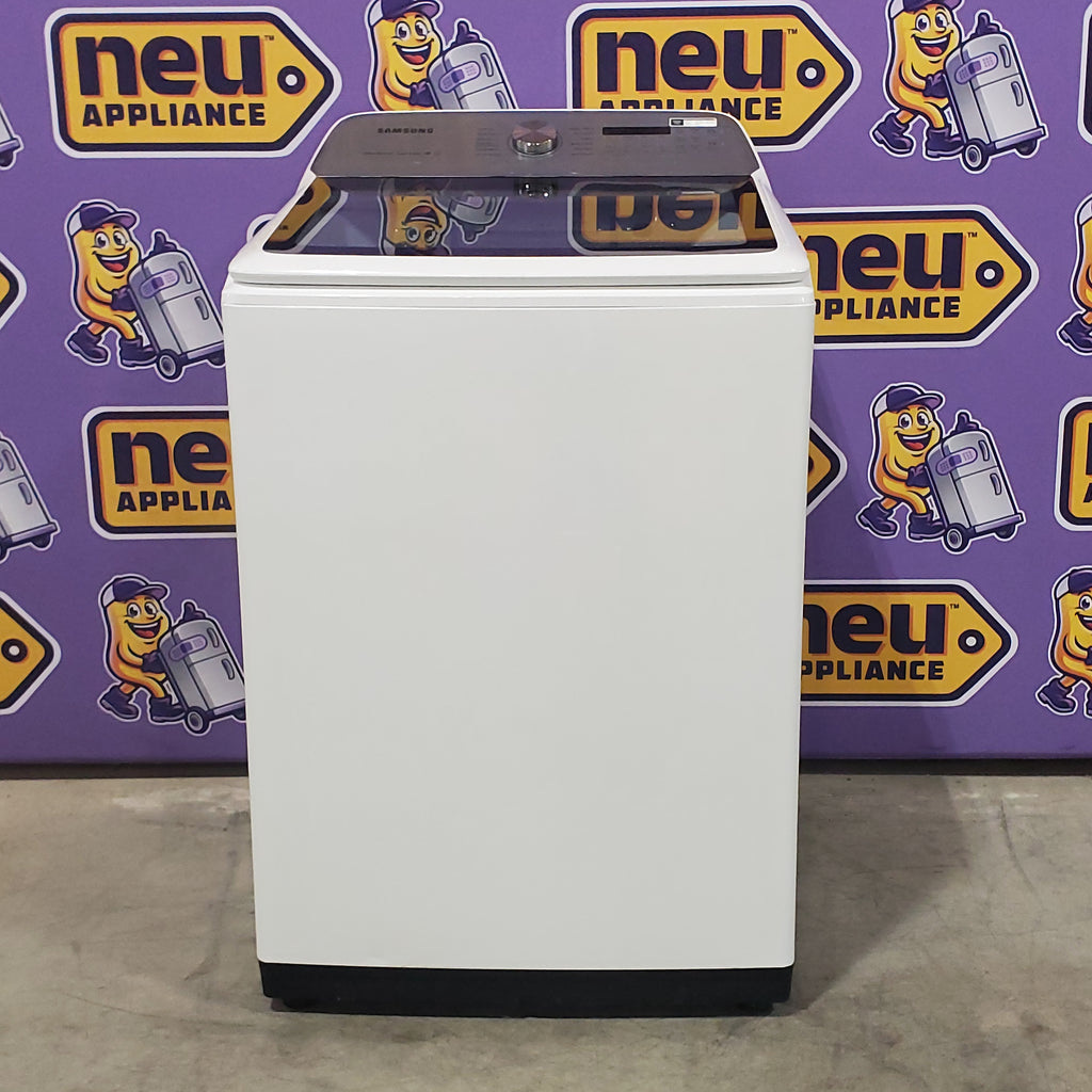 Pictures of Samsung White Top Load 5.0 Cu. Ft. Washer with Super Speed WA50R5400AW - Certified Refurbished and Samsung Front Load Electric Dryer with with Steam Sanitize+ 16111 - DVE52A5500W - Scratch & Dent (Minor) - Neu Appliance Outlet - Discount Appliance Outlet in Austin, Tx