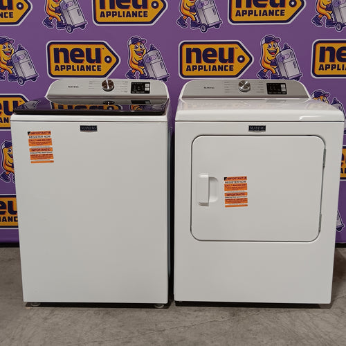 Maytag Top Load 4.8 cu ft Washer with Deep Fill and Slow-Close Glass Lid MVW6200KW - Scratch & Dent (Minor) and Maytag 7.0 cu ft Electric Dryer with Moisture Sensing and Quick Dry Cycle 16156 - MED6200KW - Open Box