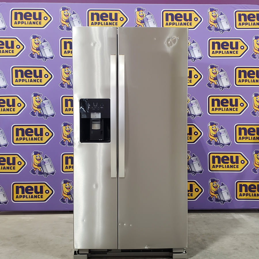 Whirlpool 33 Inch Wide Side by Side 21 Cu. Ft. Refrigerator with Can Caddy and Frameless Glass Shelves in Fingerprint Resistant Stainless Steel WRS321SDHZ - Scratch and Dent (Minor)