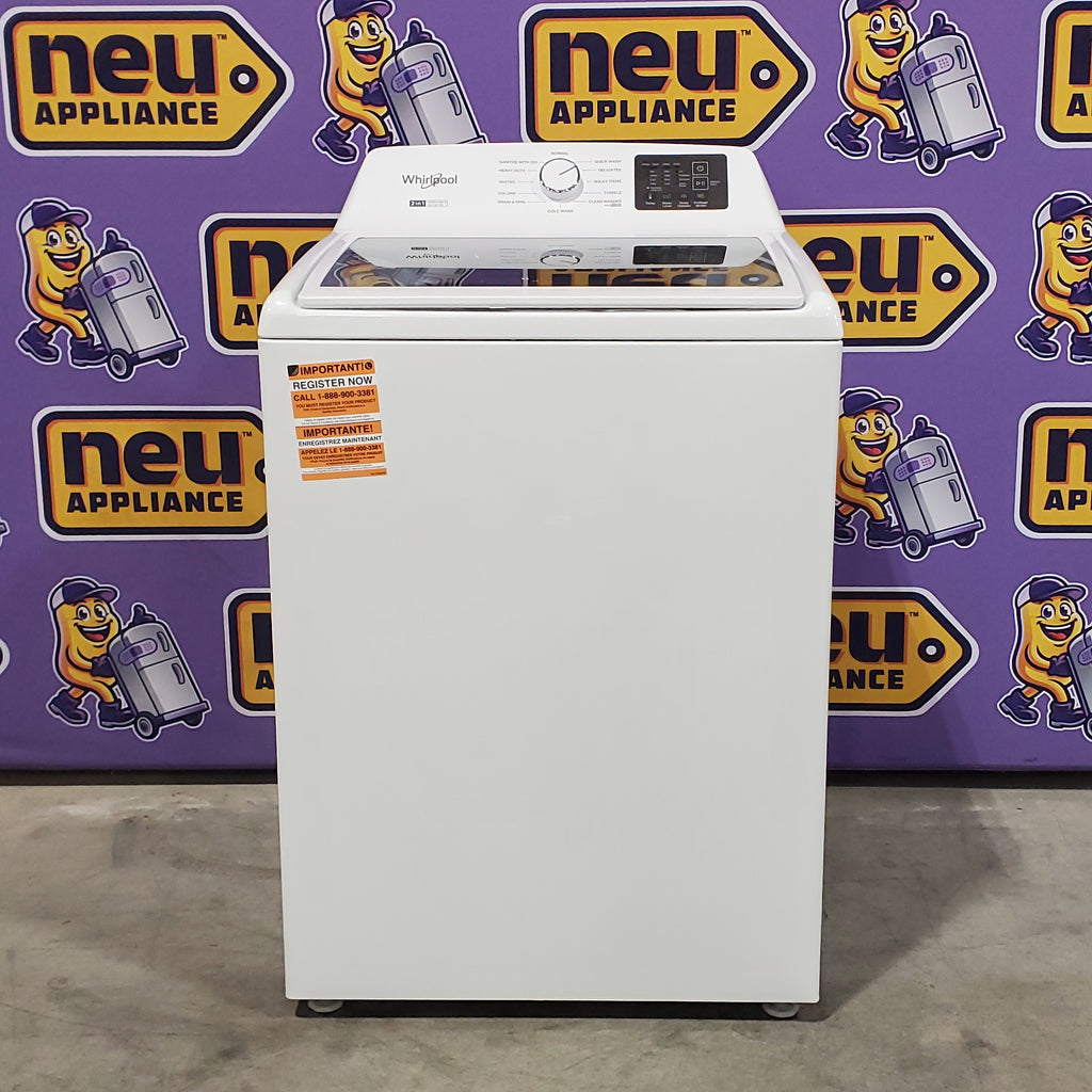 Pictures of Whirlpool® 4.2-4.3 Cu. Ft. Top Load Washer with 2-in-1 Removable Agitator and Soft Close Glass Lid WTW4307SW - Open Box and Whirlpool 7.0 cu. ft. Electric Dryer with Adaptive Dry and Wrinkle Shield™ Option 16121 - WED4307SW - Scratch & Dent (Minor) - Neu Appliance Outlet - Discount Appliance Outlet in Austin, Tx