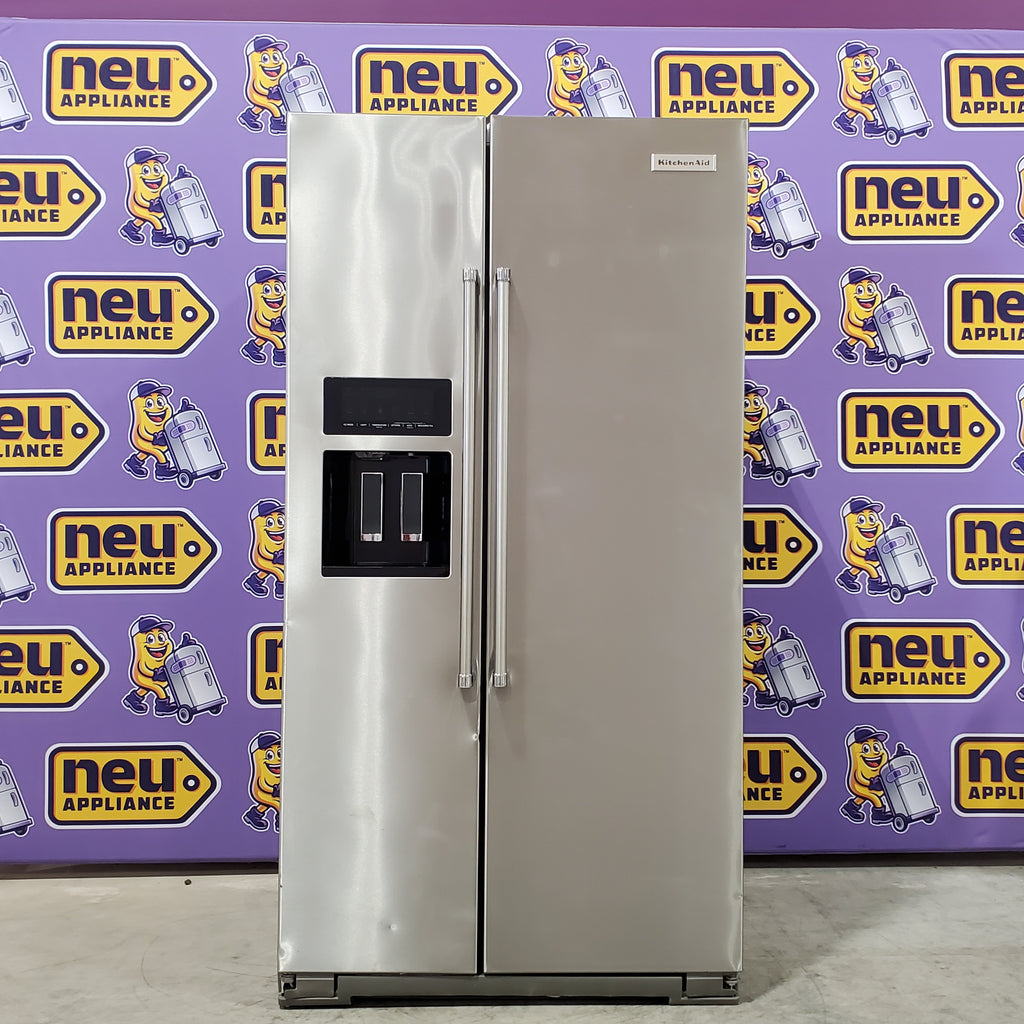 Pictures of KitchenAid 24.8 cu ft. Side-by-Side Refrigerator with Exterior Ice and Water and PrintShield™ finish KRSF705HPS - Scratch & Dent (Moderate) - Neu Appliance Outlet - Discount Appliance Outlet in Austin, Tx