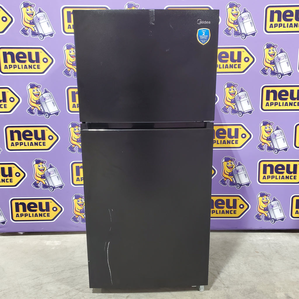 Pictures of Midea Garage Ready 18 Cu. Ft. Top Freezer Refrigerator with Gallon Sized Door Bins, Ice Maker Ready, and LED Lighting 22132SD134 - MRT18D3BBB - Scratch & Dent (Major) - Neu Appliance Outlet - Discount Appliance Outlet in Austin, Tx