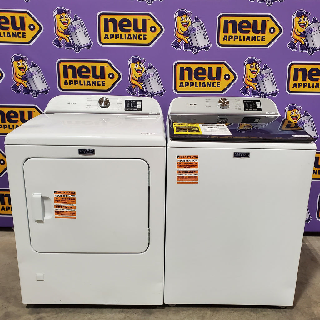 Pictures of Maytag Top Load 4.8 cu ft Washer with Deep Fill and Slow-Close Glass Lid MVW6200KW - Scratch & Dent (Moderate) and Maytag 7.0 cu. ft Top Load Gas Dryer with Moisture Sensing 16199 - MGD6200KW - Scratch and Dent (Moderate) - Neu Appliance Outlet - Discount Appliance Outlet in Austin, Tx