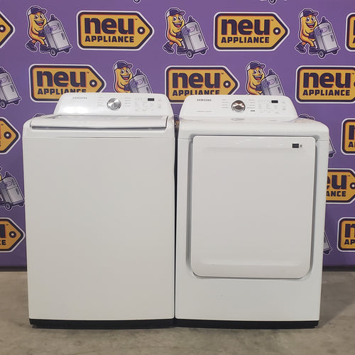 Samsung 4.5 cu. ft. Top Load Washer with Vibration Reduction Technology+ in White WA45T3200AW - Certified Refurbished and Samsung 7.2 cu. ft. Electric Dryer with Sensor Dry in White 16061 - DVE45T3200W - Open Box