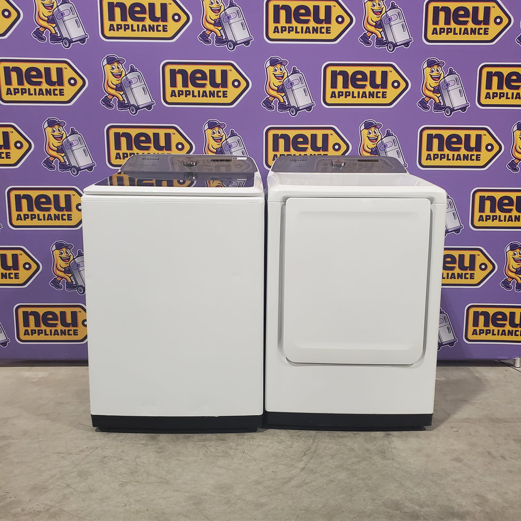 Pictures of Samsung White Top Load 5.0 Cu. Ft. Washer with Super Speed WA50R5400AW - Certified Refurbished and Samsung White Electric 7.4 Cu. Ft. Dryer with Sensor Dry 16035 - DVE50R5200W - Certified Refurbished - Neu Appliance Outlet - Discount Appliance Outlet in Austin, Tx