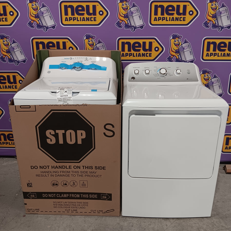 GE White Top Load 4.0 Cu. Ft. Capacity Washer with Stainless Steel Wash Basket GTW325ASWWW - New in Box and  GE ENERGY STAR 7.4 cu. ft. Capacity Aluminized Alloy Drum Electric Dryer with Sensor Dry  16281 - GTD65EBSJWS - Certified Refurbished