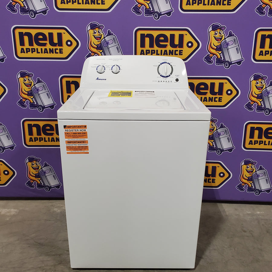 Amana Top Load 3.5 Cu. Ft. Washer with Dual Action Agitator, Porcelain Tub, and Late Lid Lock 22136SD363 - NTW4516FW - Open Box