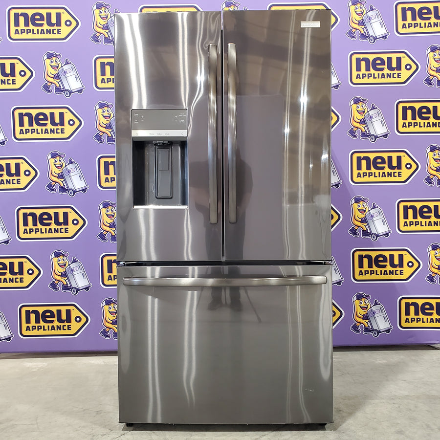 Black Stainless Steel ENERGY STAR Frigidaire 27.8 cu. ft. 3 Door French Door Refrigerator with Exterior Water and Ice Dispenser FRFS2823AD - Scratch & Dent - (Minor)