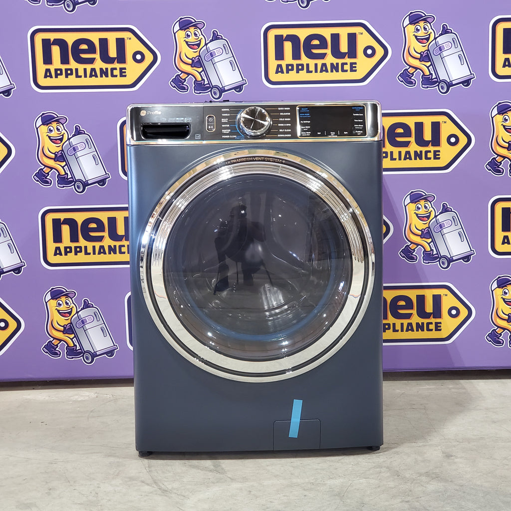 Pictures of GE Profile™ Sapphire Blue 5.3 cu. ft. Capacity Smart Front Load ENERGY STAR® Washer with UltraFresh™ Vent System+ with OdorBlock™ and GE Profile™ 7.8 cu. ft. Capacity Smart Front Load Electric Dryer with Steam and Sanitize Cycle - Open Box - Neu Appliance Outlet - Discount Appliance Outlet in Austin, Tx