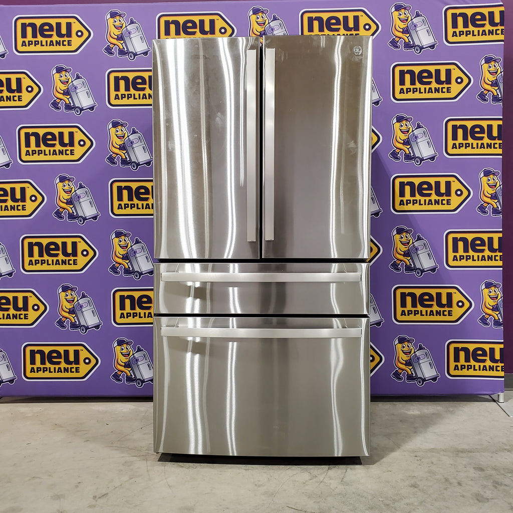 Pictures of GE Profile Fingerprint Resistant Stainless Steel Counter Depth 4 Door French Door 23.2 Cu. Ft. Refrigerator with LED Light Wall and Dual Dispense Auto Fill Pitcher PJE23BYWBFS - Open Box - Neu Appliance Outlet - Discount Appliance Outlet in Austin, Tx