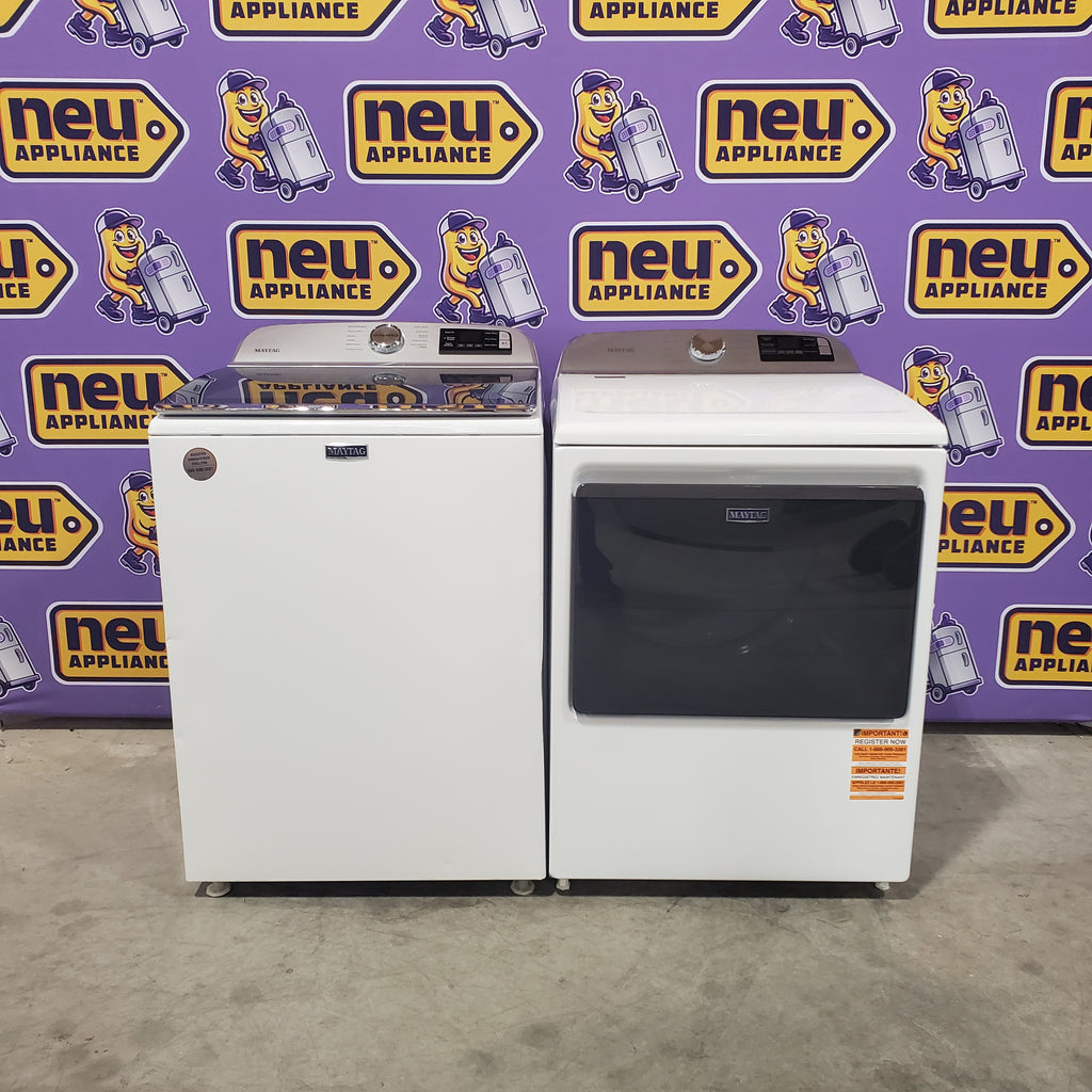Pictures of Maytag 4.7 cu. ft. Top Load Washing Machine with Extra Power and Deep Fill Option MVW6230RHW - Certified Refurbished and Maytag 7.4 Cu. Ft. Top Load Electric Dryer with Extra Power and Advanced Moisture Sensing 16108 - MED6205RW - Open Box - Neu Appliance Outlet - Discount Appliance Outlet in Austin, Tx