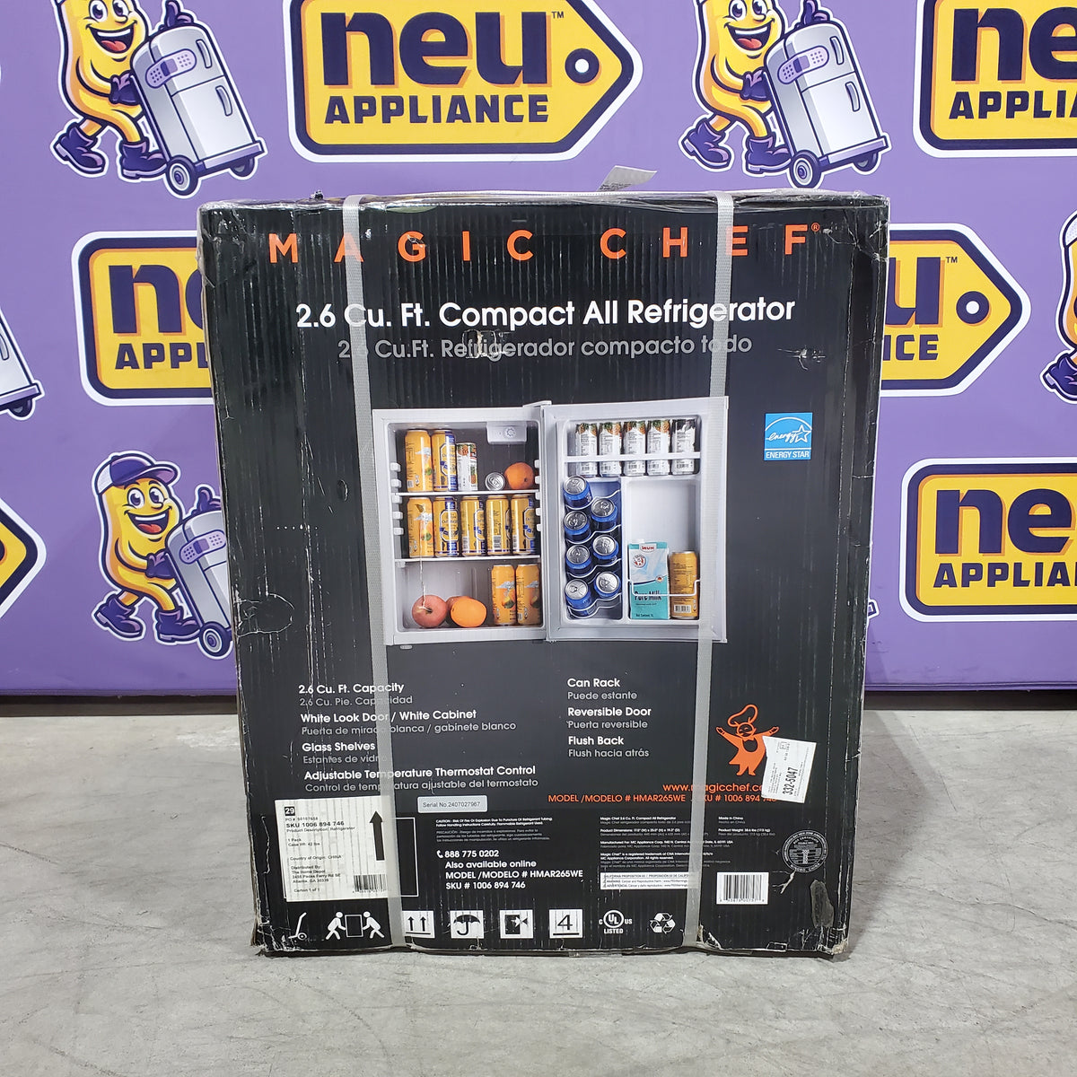 Magic Chef 2.6 cu. ft. Mini Fridge in White without Freezer in White 251310SD897 - HMAR265WE - New in Box