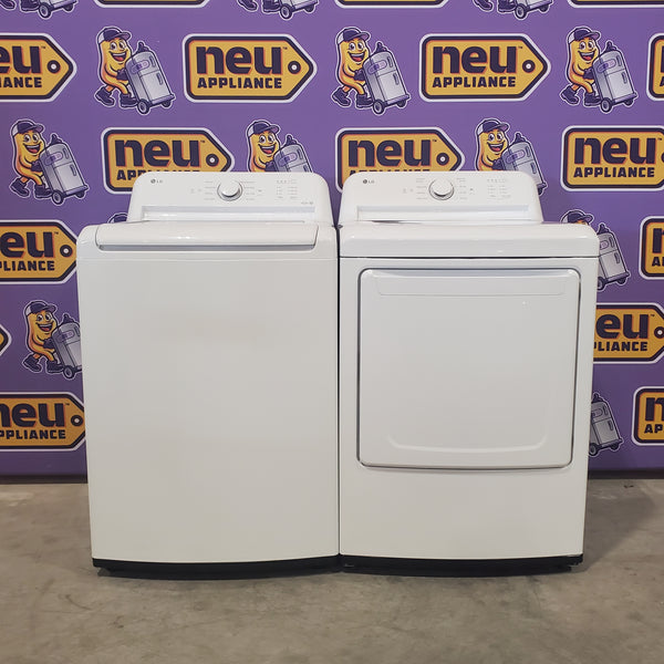 LG 4.3 cu. ft. Capacity Top Load Washer with TurboDrum™ Technology and Impeller WT6100CW - Scratch & Dent (Minor) and LG 7.3 Cu. Ft.  Electric Rear Control Ultra Large Capacity Dryer in White with Sensor Dry 16068 - DLE6100W - Scratch & Dent (Minor)