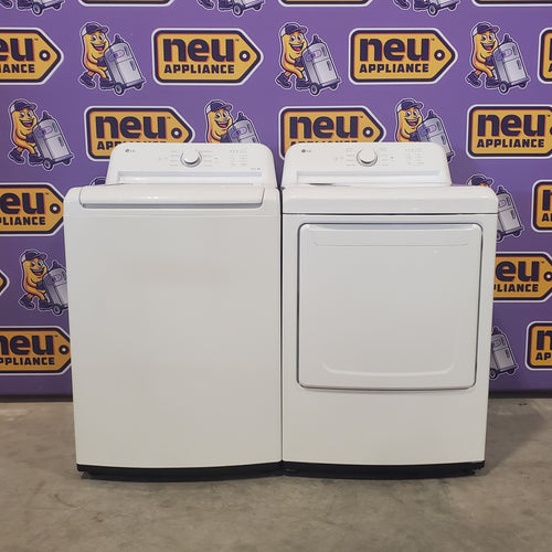 LG 4.3 cu. ft. Capacity Top Load Washer with TurboDrum™ Technology and Impeller WT6100CW - Scratch & Dent (Minor) and LG 7.3 Cu. Ft.  Electric Rear Control Ultra Large Capacity Dryer in White with Sensor Dry 16068 - DLE6100W - Scratch & Dent (Minor)