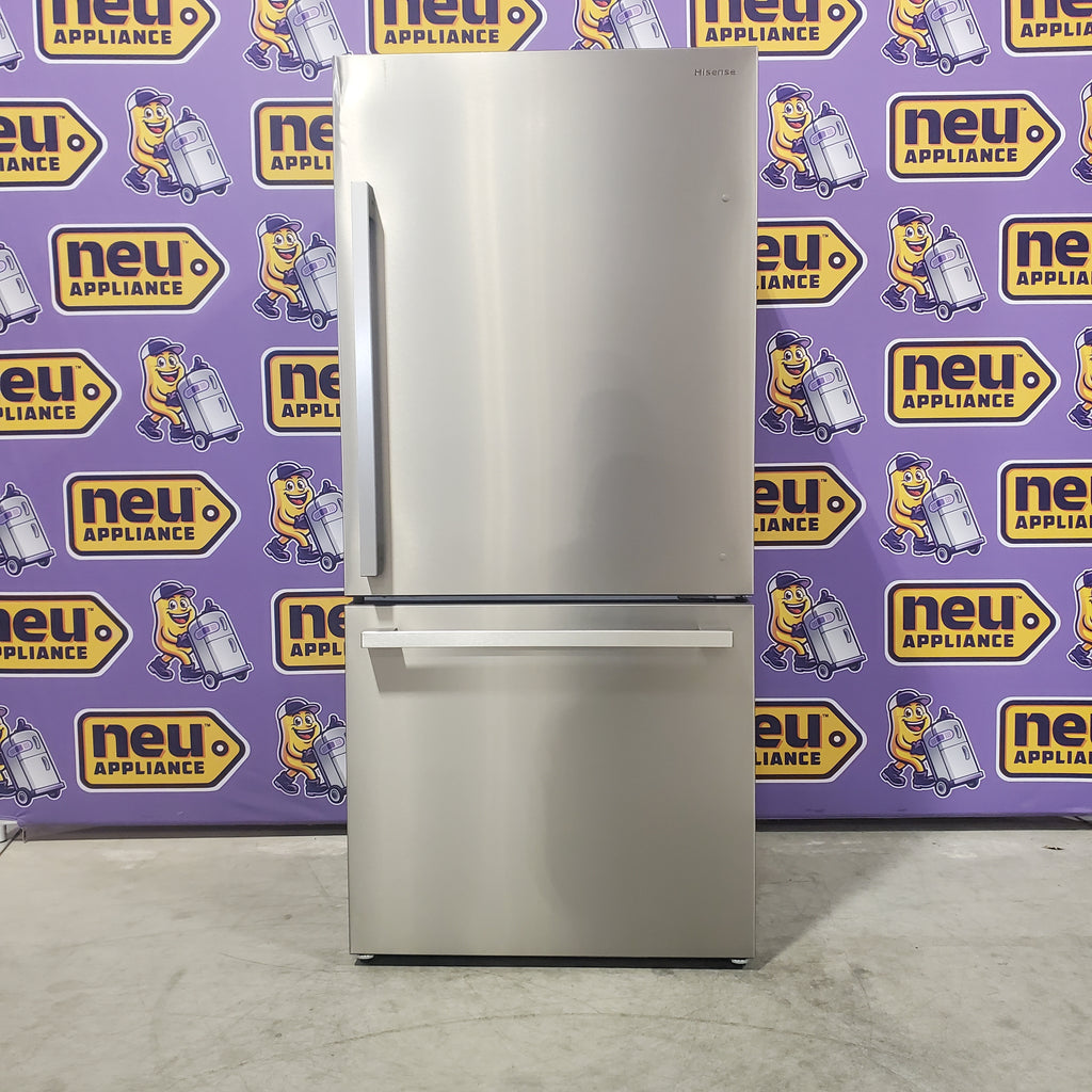 Hisense Counter Depth Bottom Freezer 17.2 Cu. Ft. Refrigerator with LED Lighting and Super Cool and Super Freeze in Fingerprint Stainless Steel 5SD199 - HRB171N6ASE - Scratch and Dent (Minor)