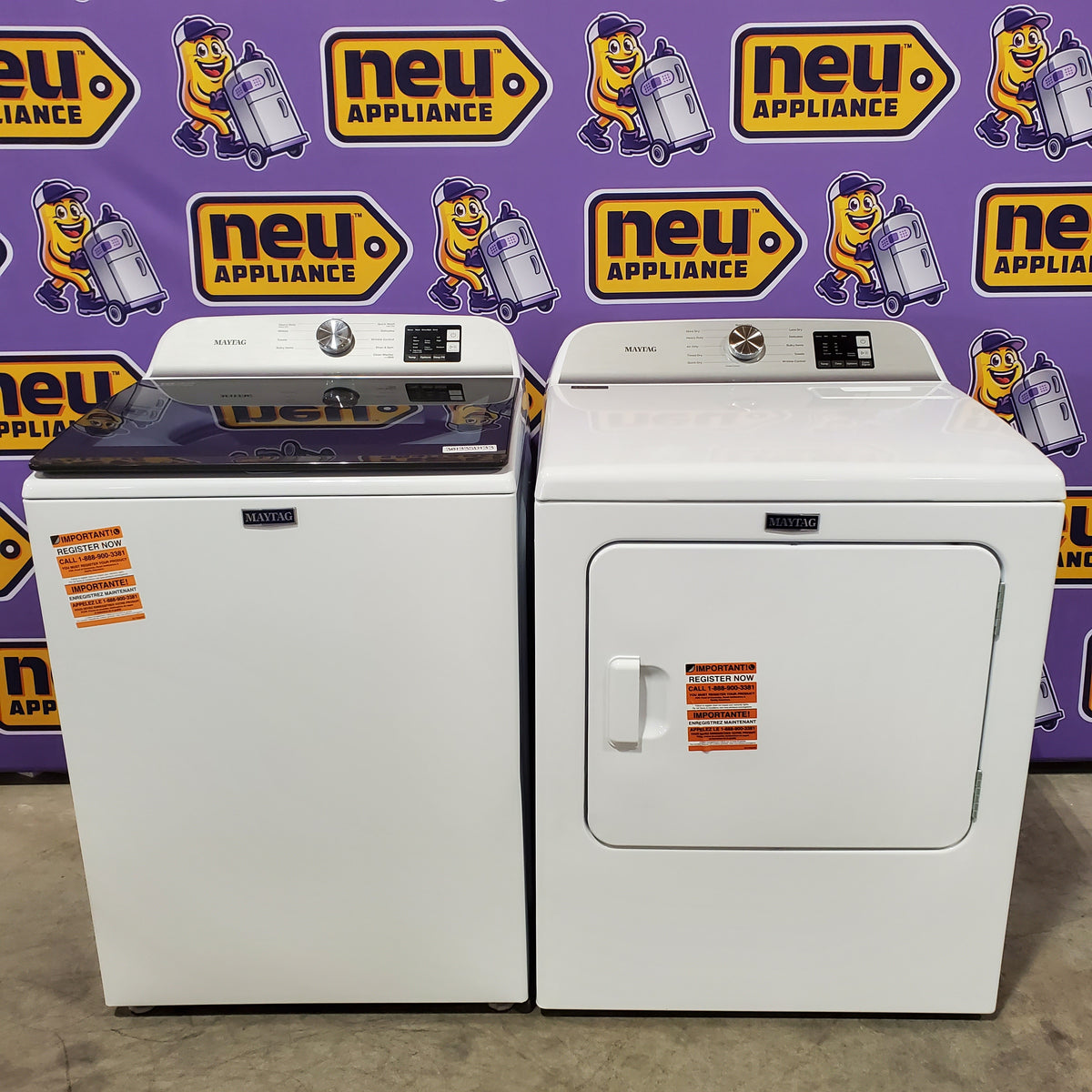 Maytag Top Load 4.8 cu ft Washer with Deep Fill and Slow-Close Glass Lid MVW6200KW - Scratch & Dent (Minor) and Maytag 7.0 cu ft Electric Dryer with Moisture Sensing and Quick Dry Cycle 16218 - MED6200KW - Open Box