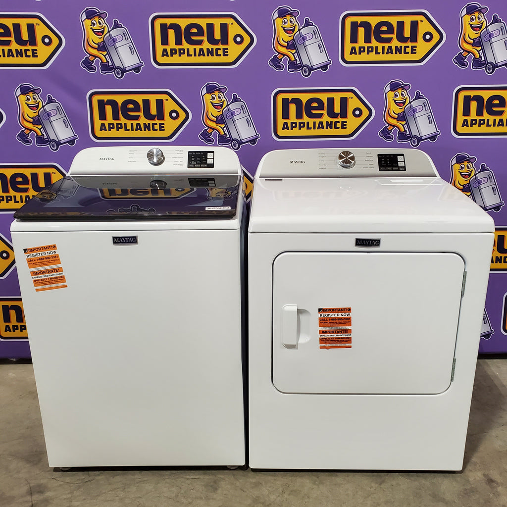 Pictures of Maytag Top Load 4.8 cu ft Washer with Deep Fill and Slow-Close Glass Lid MVW6200KW - Scratch & Dent (Minor) and Maytag 7.0 cu ft Electric Dryer with Moisture Sensing and Quick Dry Cycle 16218 - MED6200KW - Open Box - Neu Appliance Outlet - Discount Appliance Outlet in Austin, Tx