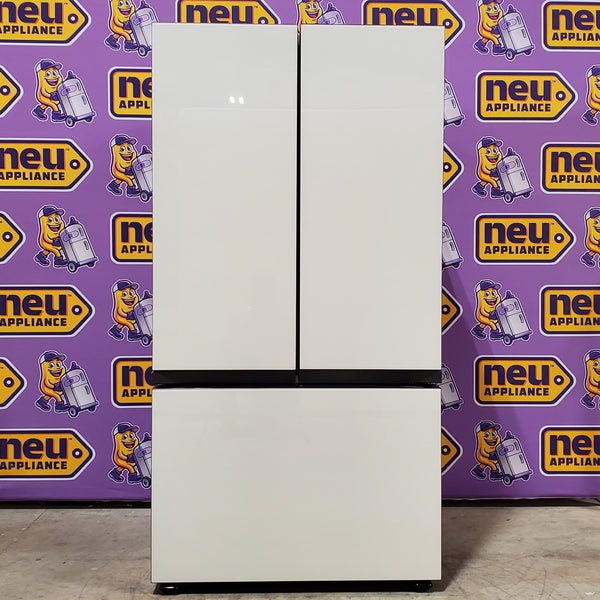 Samsung Bespoke White Glass 3 Door French Door 30 Cu. Ft. Refrigerator with Beverage Center 3SD744 - RF30BB660012 - Scratch & Dent (Minor)