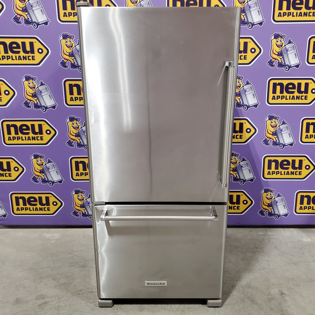 Pictures of KitchenAid 18.7 cu. ft. Bottom Freezer Refrigerator in Stainless Steel 31133SD136 - KRBL109ESS - Scratch & Dent (Moderate) - Neu Appliance Outlet - Discount Appliance Outlet in Austin, Tx