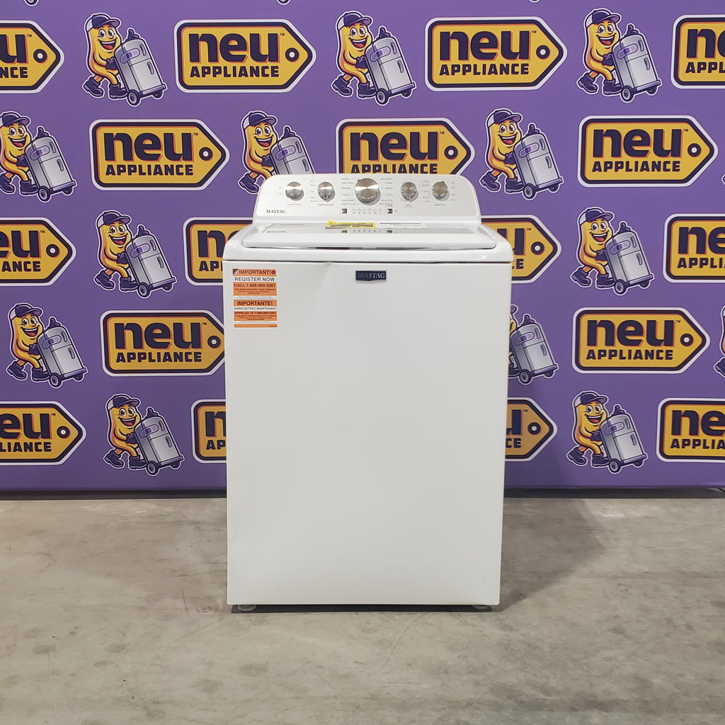 Pictures of Maytag Top Load 4.8 Cu. Ft. Washer with Extra Power MVW5430MW - Scratch and Dent (Moderate) and Maytag Front Load Wrinkle Prevent Electric 7.0 Cu. Ft. Dryer with End of Cycle Signal MED4500MW - Open Box - Neu Appliance Outlet - Discount Appliance Outlet in Austin, Tx