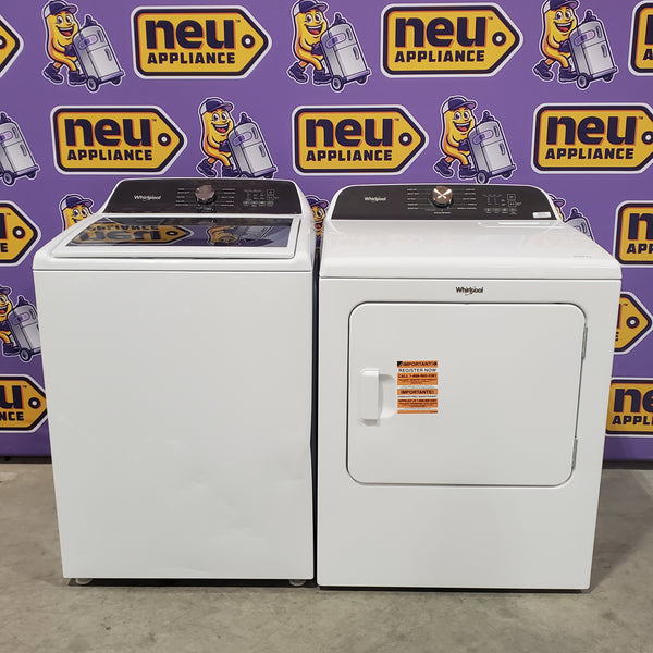 Whirlpool 4.6 Cu. Ft. Top Load Impeller Washer with Built-in Faucet WTW5020SW  - Scratch & Dent (Moderate) and Whirlpool® 7.0 Cu. Ft. Electric Dryer with Moisture Sensor and Steam Refresh Cycle 16144 - WED6150PW - Open Box