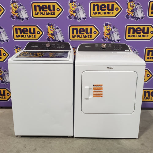 Whirlpool 4.6 Cu. Ft. Top Load Impeller Washer with Built-in Faucet WTW5020SW  - Scratch & Dent (Moderate) and Whirlpool® 7.0 Cu. Ft. Electric Dryer with Moisture Sensor and Steam Refresh Cycle 16144 - WED6150PW - Open Box