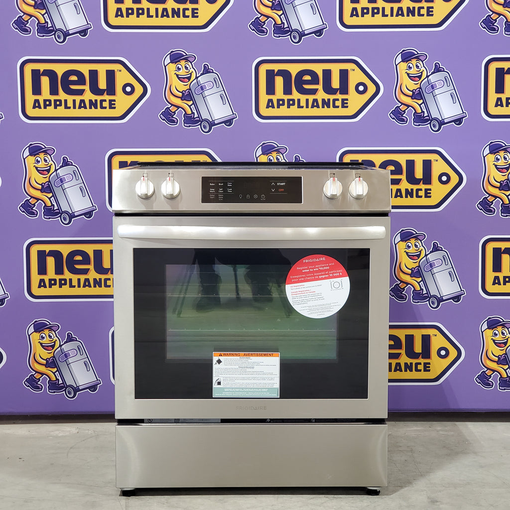 Pictures of Stainless Steel Frigidaire 30-in Glass Top 5 burner Slide-In Electric Range with 5.3-cu ft Convection Oven FCFE308LAF - Open Box - Neu Appliance Outlet - Discount Appliance Outlet in Austin, Tx