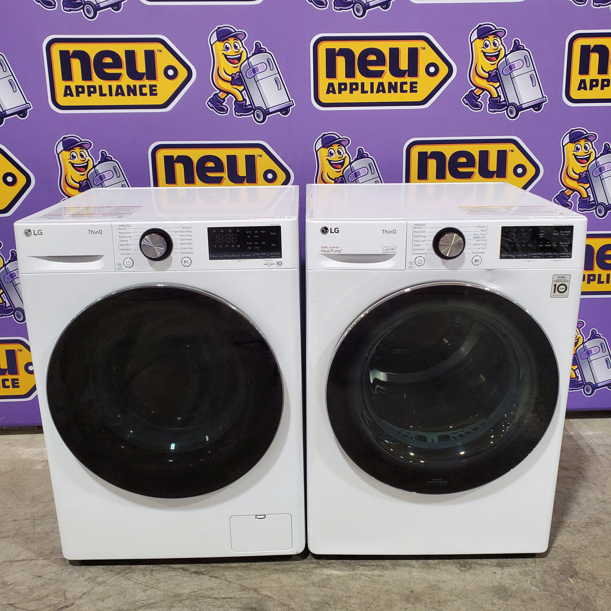 LG 2.4 cu.ft. Compact Front Load Washer with Built-In Intelligence WM1455HWA - Scratch & Dent (Minor) and LG 4.2 cu.ft. Smart wi-fi Enabled Compact Front Load Dryer with Dual Inverter HeatPump™ Technology 16215 - DLHC1455W - Open Box