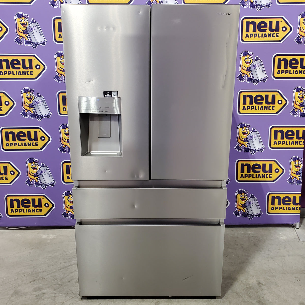 Hisense PureFlat 25.6-cu ft 4-Door Smart French Door ENERGY STAR Refrigerator in Stainless Steel with Ice Maker, Water and Ice Dispenser 22231SD312 - HRM260N6TSE - Scratch & Dent (Major)