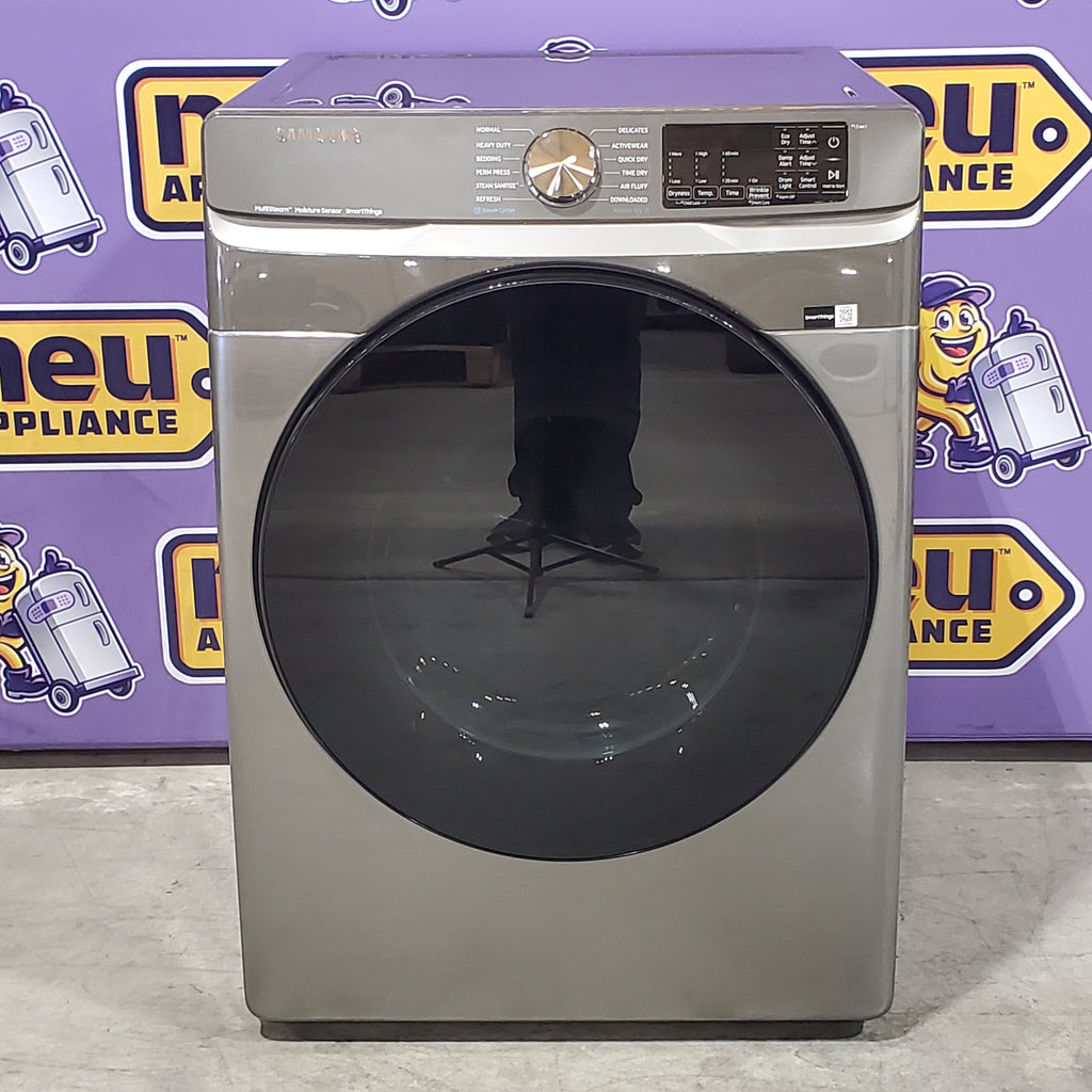 Samsung 4.5 cu. ft. Large Capacity Smart Front Load Washer with Super Speed Wash in Platinum WF45B6300AP - Scratch & Dent (Minor) and Samsung 7.5 cu. ft. Front Load Electric Dryer with Steam 16135 - DVE45B6300P - Scratch & Dent (Minor)