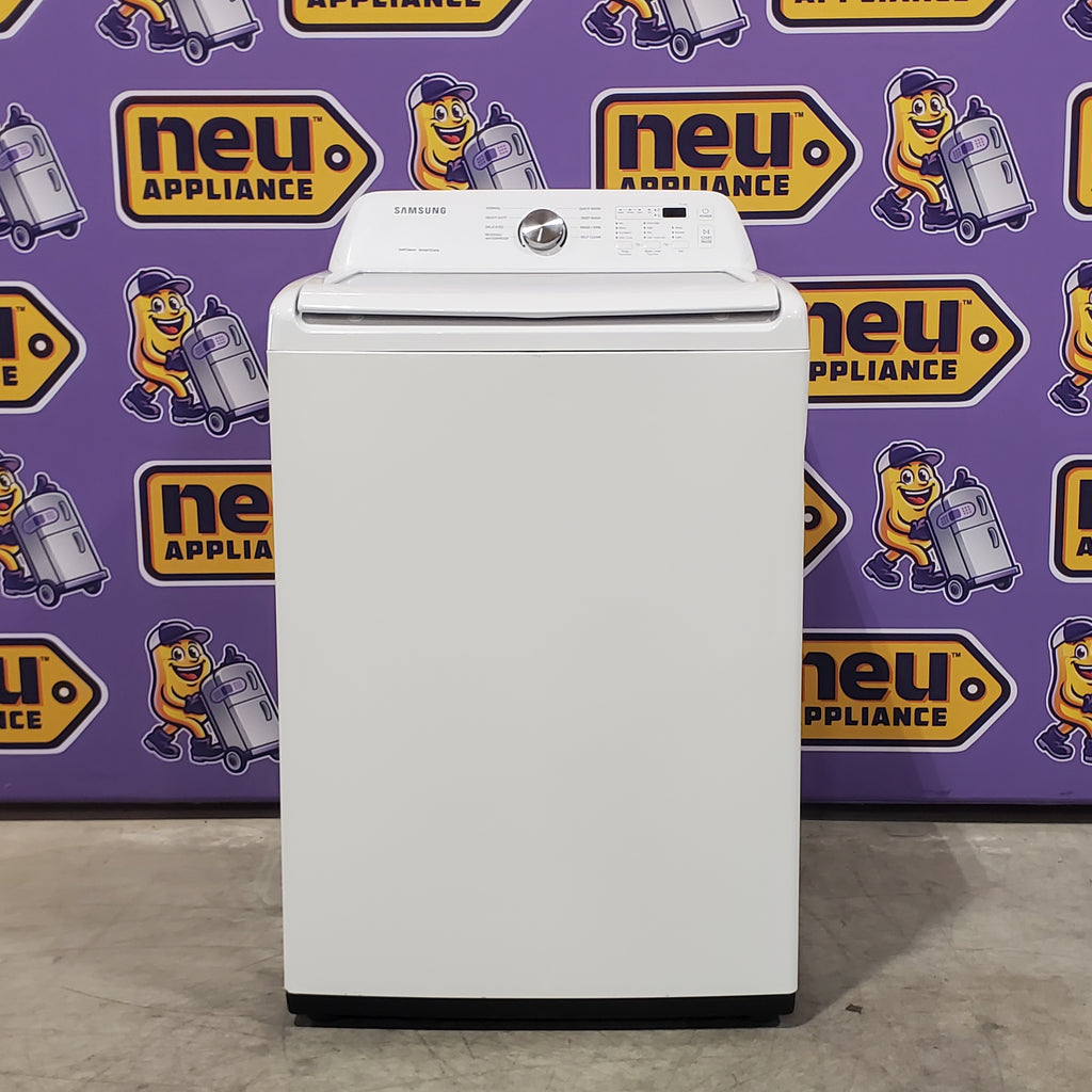 Samsung 4.5 cu. ft. Top Load Washer with Vibration Reduction Technology+ in White WA45T3200AW - Certified Refurbished and Samsung 7.2 cu. ft. Electric Dryer with Sensor Dry in White 16061 - DVE45T3200W - Open Box