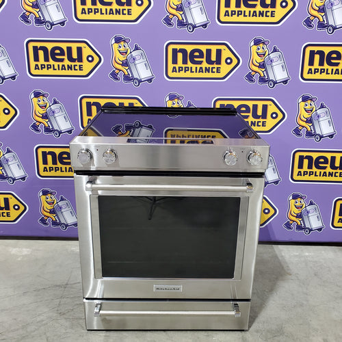 Pictures of KitchenAid 30-in Glass Top 5 burners 6.4-cu ft Convection Oven Slide-In Electric Range in Stainless Steel 22131SD66 - KSEG700ESS - - Neu Appliance Outlet - Discount Appliance Outlet in Austin, Tx