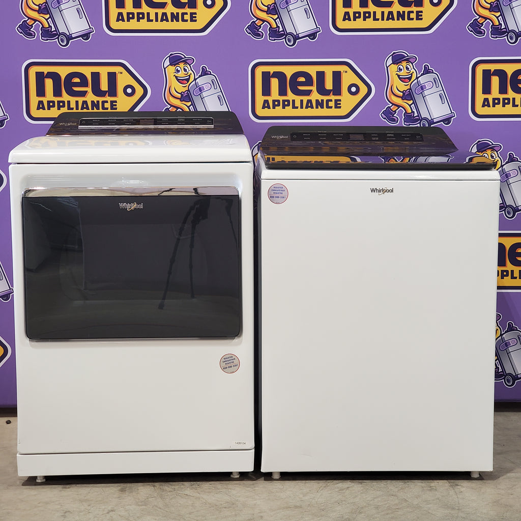 Pictures of Whirlpool High Efficiency Agitator Large Top-Load Washer in White WTW5105HW - Scratch & Dent (Minor) and Whirlpool 7.4 cu. ft. Electric Dryer with Hamper Door WED8127LW - Scratch & Dent (Minor) - Neu Appliance Outlet - Discount Appliance Outlet in Austin, Tx