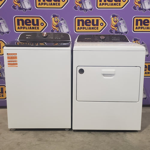 Whirlpool 5.2–5.3 Cu. Ft. Top Load Washer in White with Removable Agitator WTW6157PW - Open Box and Whirlpool 7.0 cu. ft. Electric Dryer with Hamper Door 16062 - WED5010LW - Open Box
