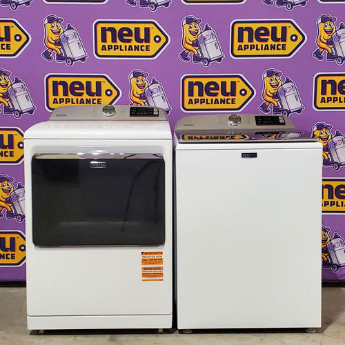 Pictures of Maytag 4.7 cu. ft. Smart Top Load Washing Machine with Extra Power Button and Deep Fill option MVW6230HW - Open Box and Maytag ENERGY STAR Smart Capable 7.4 cu. ft. Electric Steam Dryer with Extra Power Button MED7230HW - Open Box - Neu Appliance Outlet - Discount Appliance Outlet in Austin, Tx