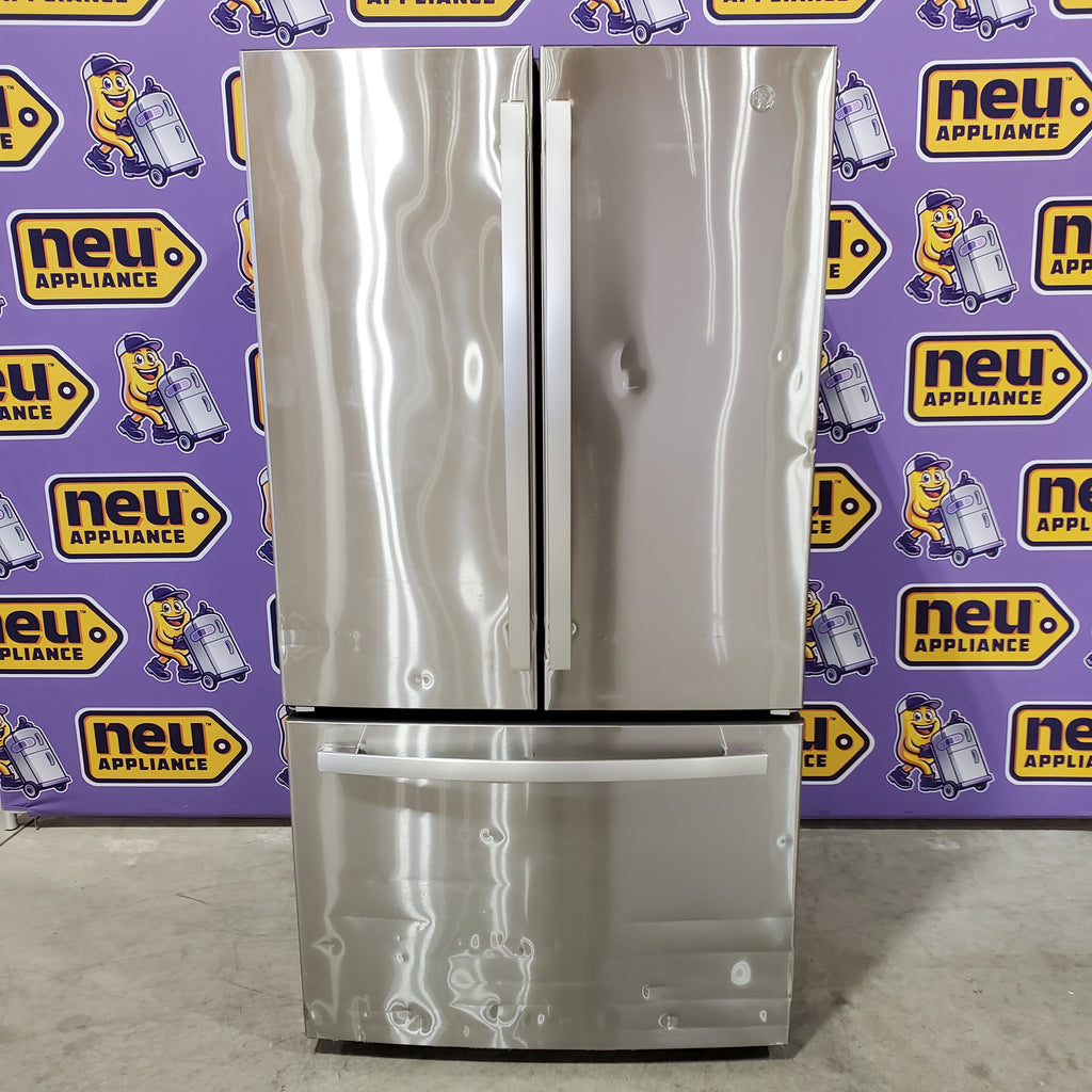 GE ENERGY STAR 27.0 Cu. Ft. Fingerprint Resistant Stainless Steel French-Door Refrigerator with Internal Water Dispenser and Icemaker 25134SD451 - GNE27JYMFS - Scratch & Dent (Major)