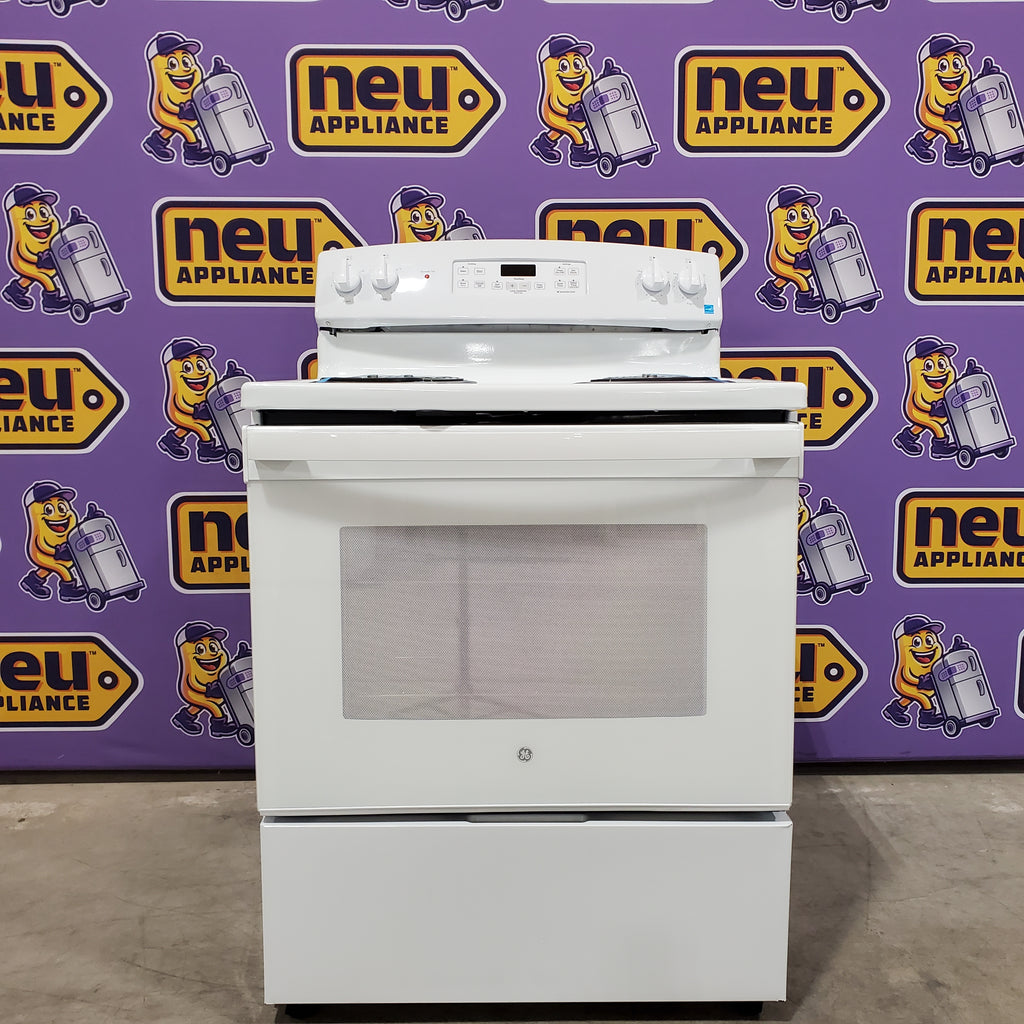 Pictures of GE 5.0 cu. ft. Freestanding 4 Heating Element Electric Range with Dual Element Baking in White 25CR195 - JB256DMWW - Scratch & Dent - Minor - Neu Appliance Outlet - Discount Appliance Outlet in Austin, Tx