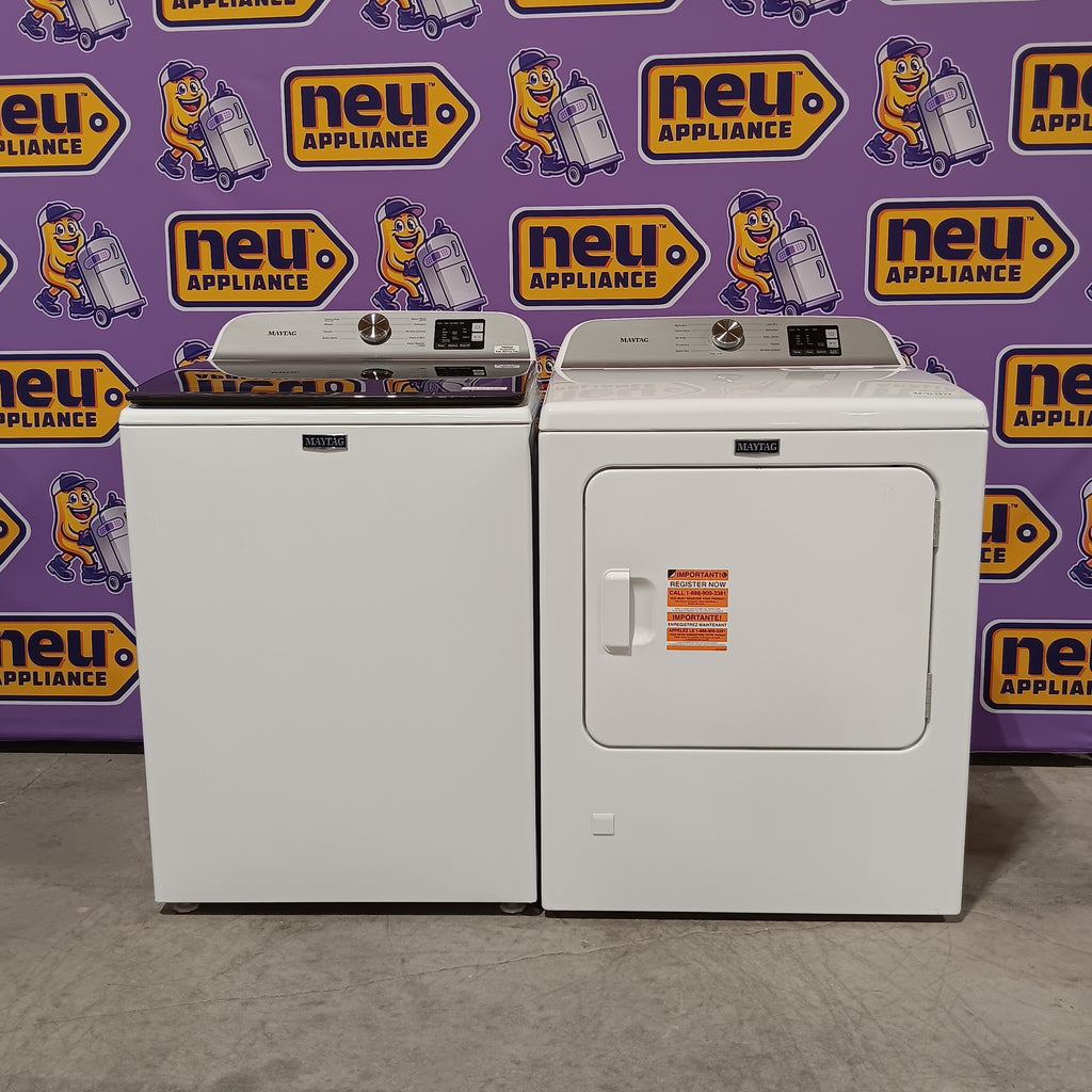 Pictures of Maytag Top Load 4.8 cu ft Washer with Deep Fill and Slow-Close Glass Lid MVW6200KW - Scratch & Dent (Minor) and Maytag 7.0 cu. ft Top Load Gas Dryer with Moisture Sensing 16153 - MGD6200KW - Open Box - Neu Appliance Outlet - Discount Appliance Outlet in Austin, Tx