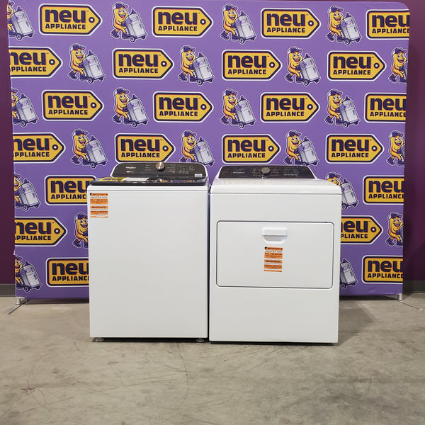 5.2–5.3 Cu. Ft. Whirlpool Top Load Washer in White with Removable Agitator WTW6157PW - Open Box and Whirlpool 7.0 cu. ft. Electric Dryer with Hamper Door WED5010LW - Open Box